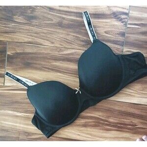 Cacique Lightly Lined T-Shirt Bra Size 44B Black Tan Beige Logo Strap Underwire